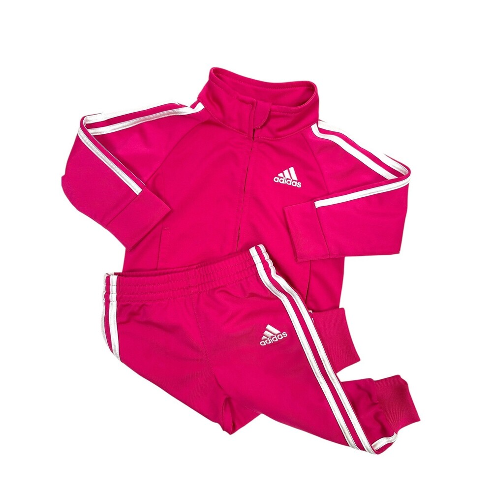 Adidas Baby Girl Dark Pink Logo Tracksuit Jacket Pants Set 9M